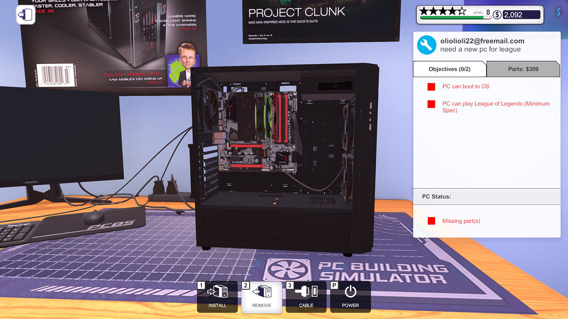 PC building simulator - ouverture boitier